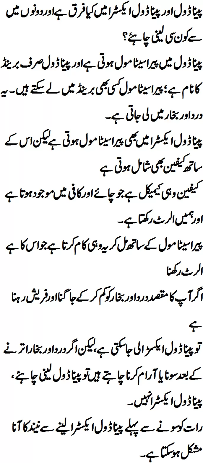 Difference Between Panadol and Panadol Extra in Urdu